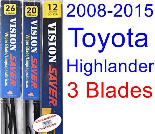 Windshield Wiper Blade Set/Kit/Bundle for 2008-2019 Toyota Highlander - Driver, Passenger Blade & Rear Blade & Reminder Sticker (Vision Saver with Vision Saver Rear)