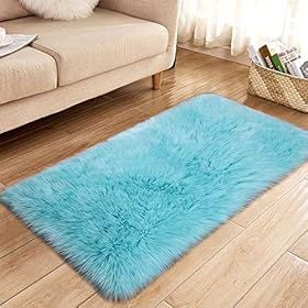 YJ.GWL Luxury Faux Sheepskin Fur Area Rug Soft Fluffy Rugs, Shag Plush Carpet Faux Fur Rug for Bedroom Floor Sofa Living… 51h1IA0TTML