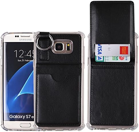 Galaxy S7 Edge Wallet Case,[Pocket Ring Bumper] Credit Card Case [Kick Stand] Protective Hybrid Case [Key Ring Holder] with 3 Cards Slot Wallet for Galaxy S7 Edge (Black)
