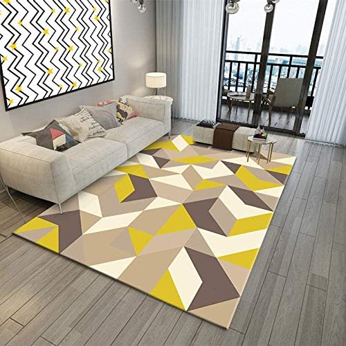 JYJXLZJLYPYS Modern Soft Rug 3D Brown Yellow Geometric 7MM Thick Washable Corner Non-slip Reusable for Living Room, Bedroom 160x230CM (Size : 200x300CM)