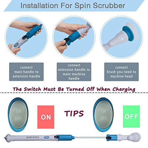 YOUKADA Spin Scrubber | 3 in 1 Electric Cleaning Brush | 360 Cordless Replaceable Brush | Multi-Purpose Power Surface Scrubber for Bathroom Swimming Pool Wall and Floor