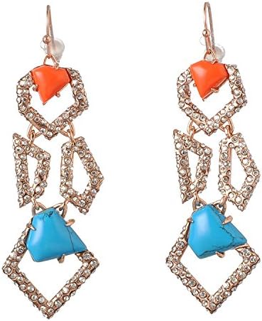 De Buman 18k Yellow Gold Plated or 18k Rose Gold Plated Irregular Polygon Created Turquoise &amp; Red Coral Earrings (rose-gold)