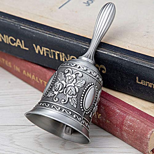 Abnaok Hand Call Bell, Extra Loud Multi-Purpose Metal Hand Bell for School Reception Dinner, Shop, Hotel Servicer, Kitchen, Restaurants, Pet Feeding and Home Decoration(Polished Brass) (Silver)