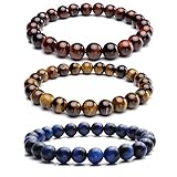 JOVIVI Set of 3 8MM Natural Gemstone Healing Power Round Elastic Stretch Bracelet Variation Colors and Material