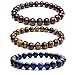 Jovivi Set of 3 8MM Natural Yellow/Red/Blue Tiger Eye Semi Precious Gemstone Healing Crystals Round Bead Elastic Stretch Bracelets for Men Women