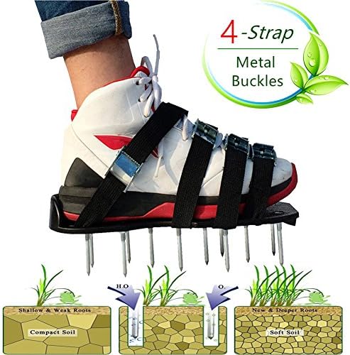 LEHKG Lawn Aerator Shoes, NEW Version Heavy Duty Spiked Sandals for Grass, with 4 Adjustable Straps and Metal Buckles, Best Garden Tools.