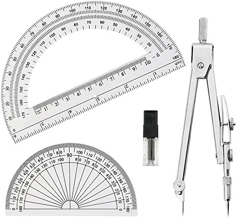 Tuloka Drafting Compass and 2PCS Protractors Student Geometry Math Drawing Set Tools, 3 Pieces