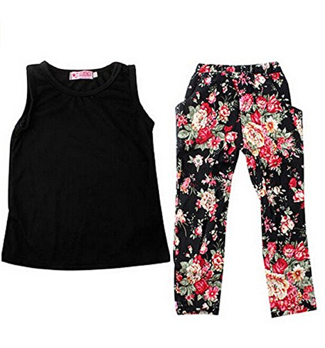 Jastore Girls Baby Sets 3PCS Sleeveless Shirt/Tops + Floral Pants + Headband Vogue Clothes (3-4 Years)