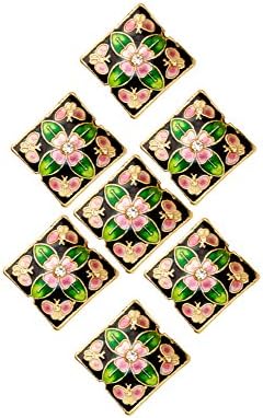 Pair(2) of Square Colourful Enamel Painted Metal Beads, Buttons, Meena-Kari , Floral, Butterflies, 2 holes