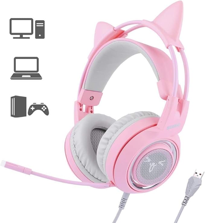 GamingKopfhörer mit Kabel, USB 7.1, Virtual mit Mikrofon, Katzen