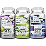 GreeNatr Weight Loss Perfect TRIO- Pure Green Coffee Bean Extract + Pure Garcinia Cambogia Extract + Colon Detox Cleanse -180 Veggie Capsules - Gluten Free
