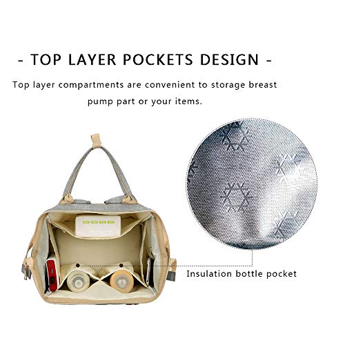 Breast Pump Backpack - Cooler and Moistureproof Bag Double Layer for Mother Baby Bottle Breast Milk Pump Breastfeeding Outdoor Working Backpack with USB Charging Port, Large (Grey)