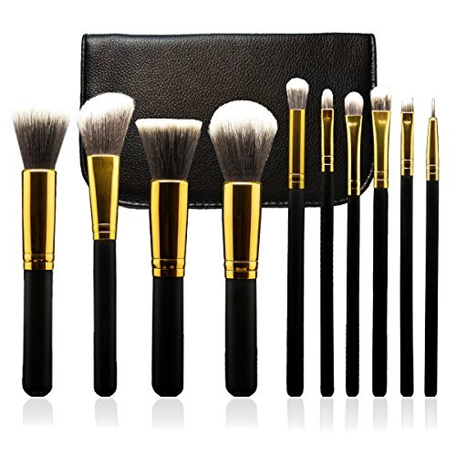 PRO QUALITY Makeup Brush Kit (10 pc, Super Soft Synthetic) - Premium Essential Makeup Brush Kit, Contour Brush Kabuki Cosmetics Foundation Blending Blush Eyeliner Face Powder Brush