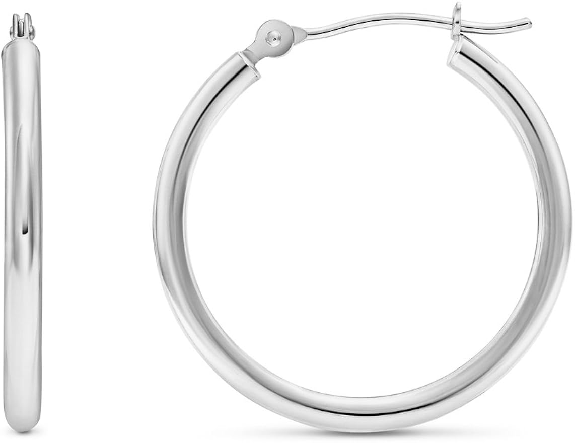 14k White Gold Classic Round Hoop Earrings