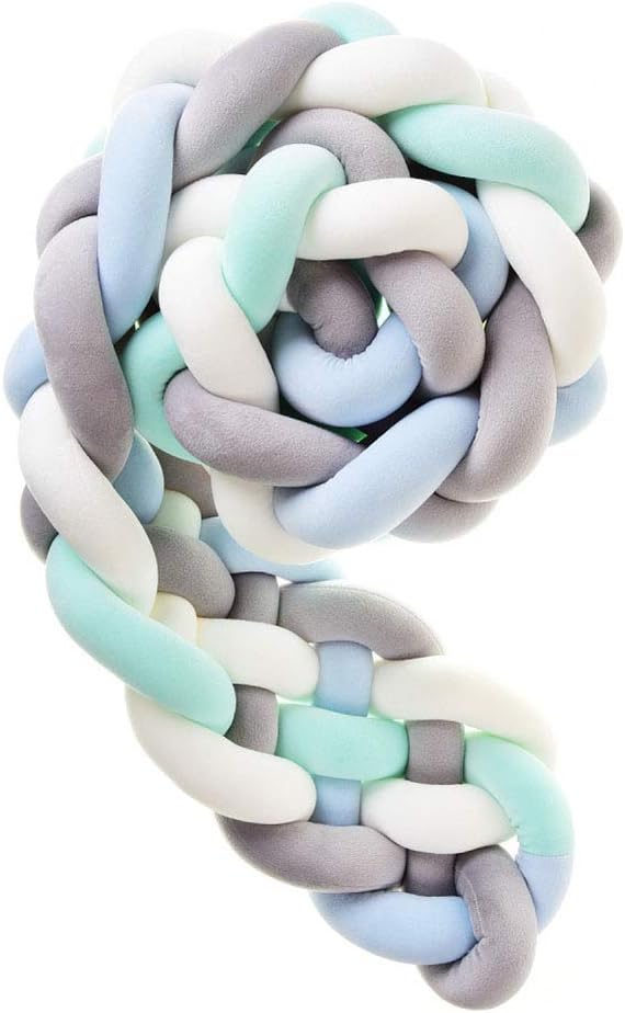 2M/3M Baby Braided Crib Bumper Knotted Plush Soft Handmade Nursery Crib Bedding Cushion Sets Decor Cradle Pillow Protective Sleep Bed Pads Newborn Gift,06,2M
