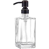 13.5 Oz Clear Glass Soap Dispenser with Rust Proof Stainless Steel Pump, Antique Design Refillable Square Lotion Dispenser for Bathroom, Premium Kitchen Hand Soap (Oil Rubbed Bronze)