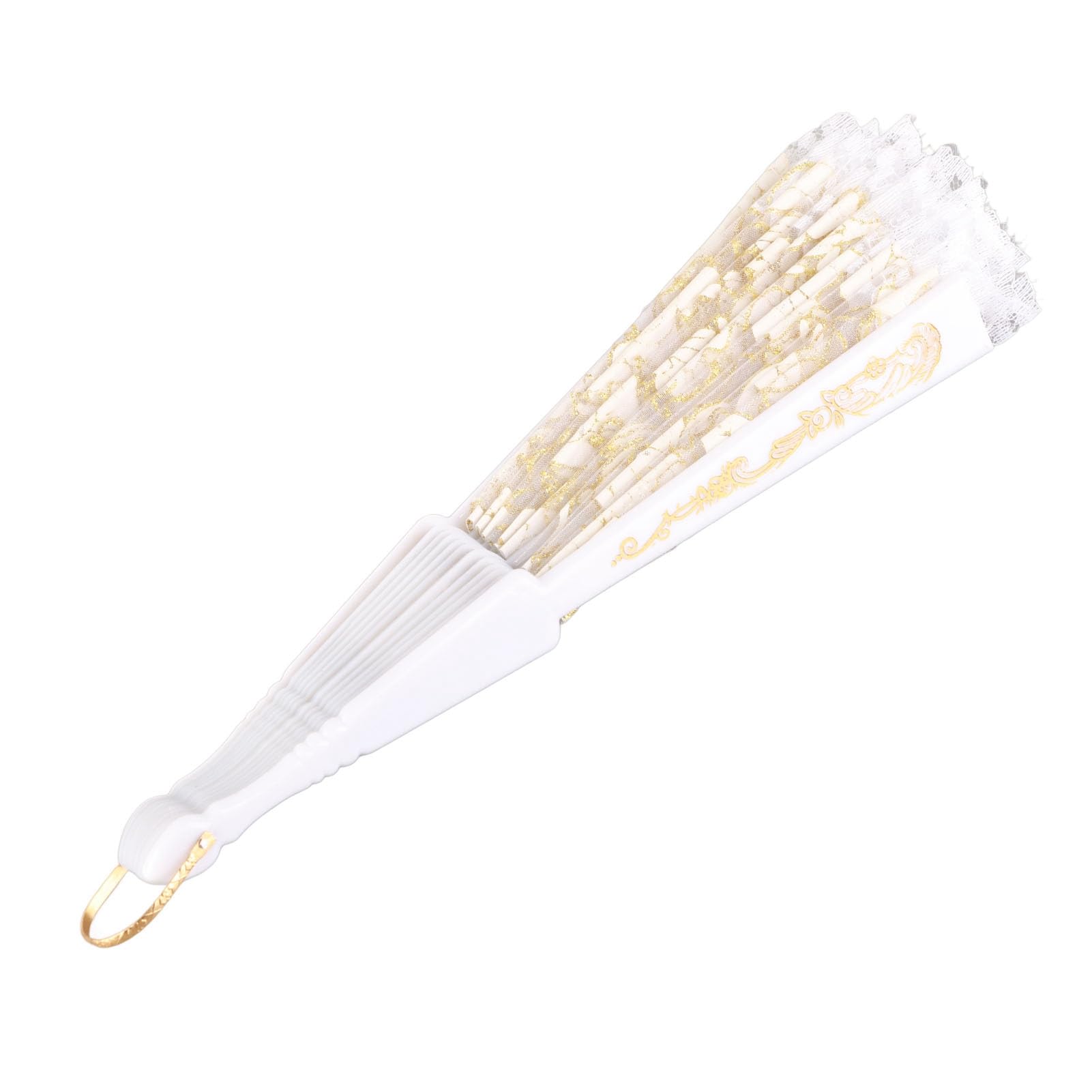 Hilitand Fan Handheld Folding Fan White Folding Fans European Style Handheld Bamboo Fans with Lace Rose Flower for Decoration Dancing Party (white)