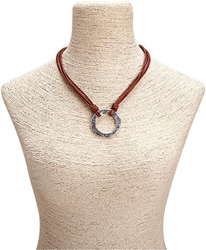 Yunhan Pearls Alloy Clasp Necklace Choker Pendant with Orange Genuine Leather Cord for Women 16.5''