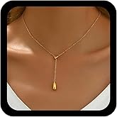 Allereyae Boho Gold Teardrop Pendent Necklace Teardrop Y Lariat Necklace Metal Droplet Necklaces Waterdrop Y Necklaces Minimal Waterdrop Choker Jewelry for Women