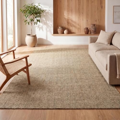 JONATHAN Y Easy Jute Rustic Indoor Outdoor Area Rug Beige 4X6, Rowena Herringbo…
