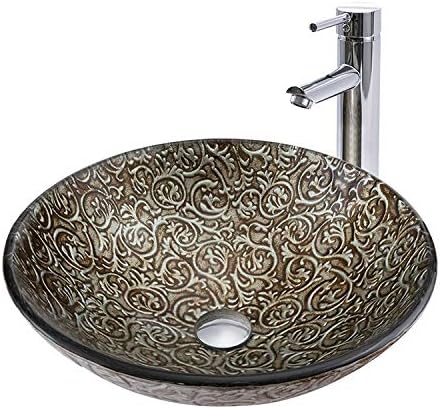 WEY Bathroom Glass Basin Art Washbasin Vintage Wash Basin Bathroom Vessel Vanity Sink Faucet Set,Picture,Φ420X145Mm