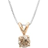 Dazzlingrock Collection Valentine's Day Gift 14K Real Solid Gold Round Champagne Natural Diamond Women Solitaire Pendant
