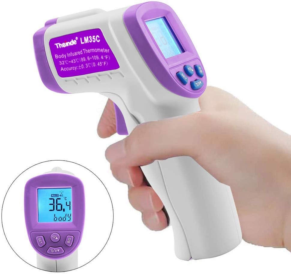 Thermometer,Non-Contact Digital Infrared Temperature Gun 32-42℃(89-107℉) with Backlight (White)