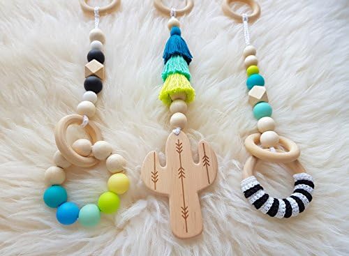 Boho cactus wooden baby gym toys set of 3. Desert. Saguaro. Mobiles ONLY. Activity center toys, play gym toys wood.