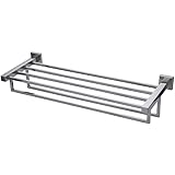 Portasciugamani Da Parete In Acciaio Inox - Scaffale Con Ganci, Stile Hotel, 40x24x19.5 Cm, Per Bagno E Cucina