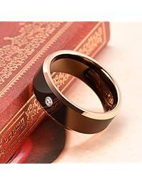Anillo de boda de tungsteno negro con incrustaciones de circonitas cúbicas de oro rosa y borde de boda de 0.315 in