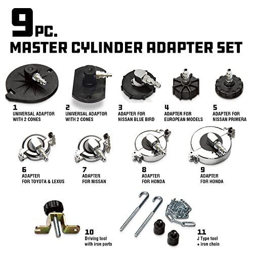 Powerbuilt Master Cylinder Adapter Set, Pressure Brake Bleeding Tool Kit, Universal Adapters