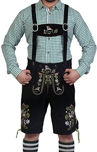 Mens Short Lederhosen Night Black with Multicolored Traditional German Embroidery, Authentic Bavarian Oktoberfest Lederhosen (32)