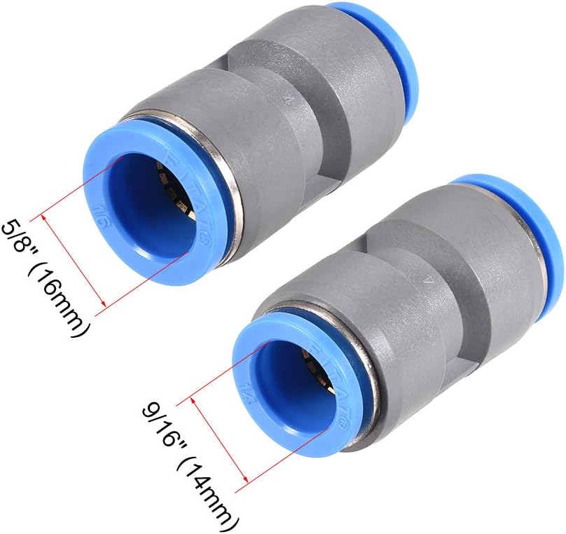 sourcing map Straight Push to Connector Reducer Fitting 16mm to 14mm Quick Release Pneumatic Connector Plastic Union Pipe Tube Fitting Grey - Image 3