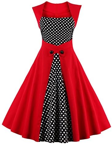 ISYITLTY Women's Vintage Dresses Stripe Embroidery 1950s Retro Rockabilly Costume 36#redl