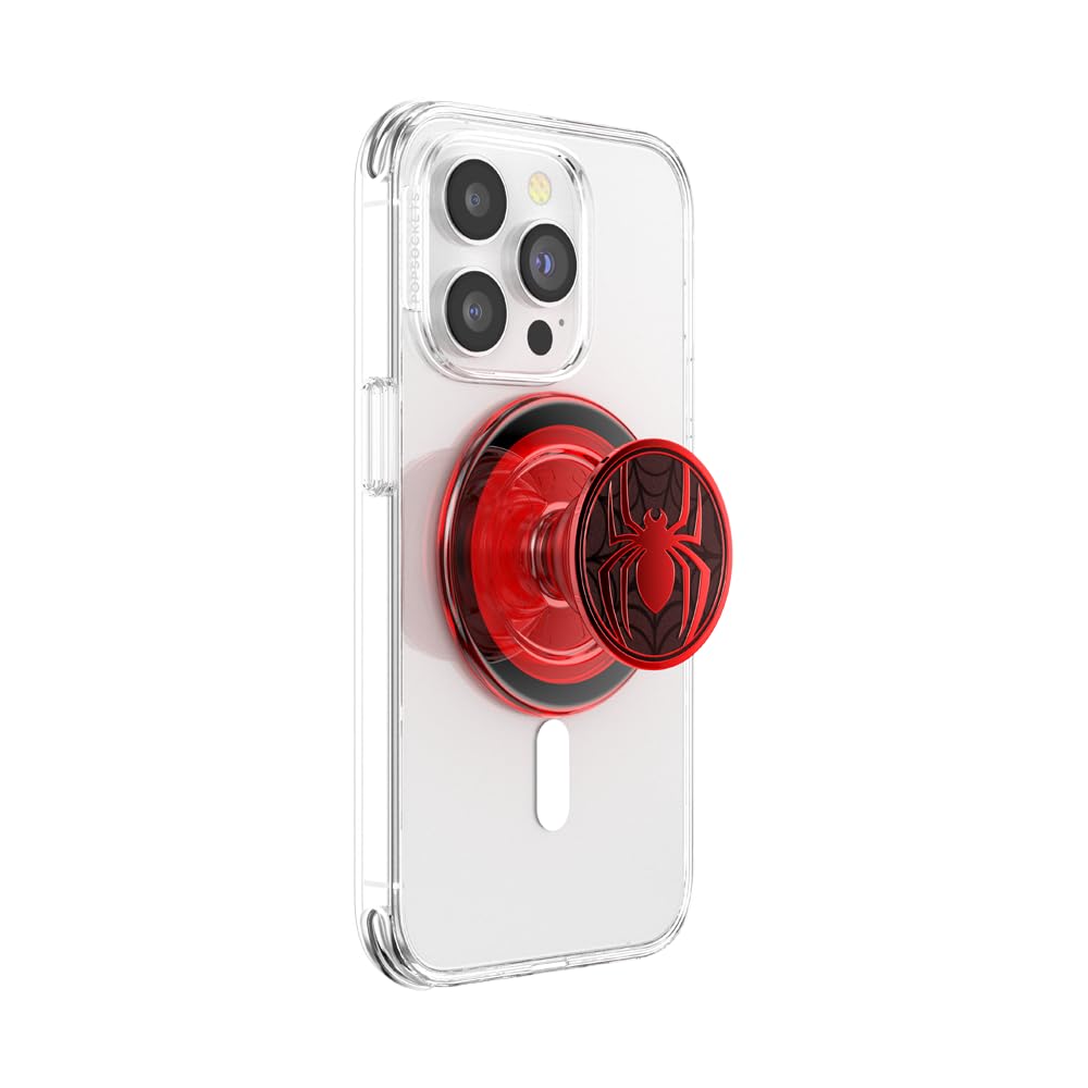 PopSockets Phone Grip for MagSafe, Secure Magnetic Phone Grip & Stand, Hands-Free Kickstand, Wireless Charging Compatible, Spiderman - Enamel Miles Morales Suit