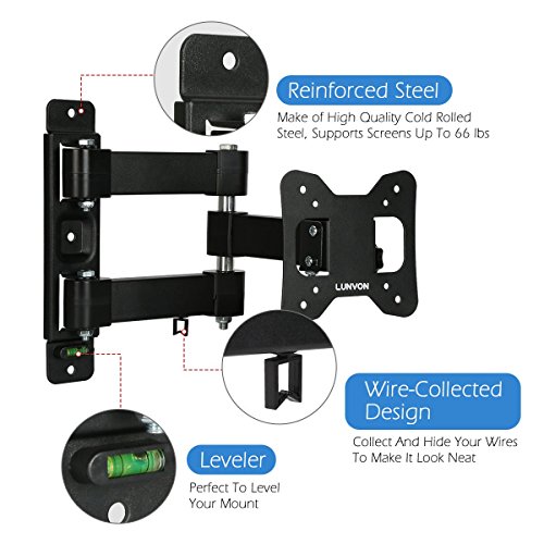 Lunvon TV Wall Mount Bracket for Most 10" 13" 15" 17" 19" 20" 22" 23" 24" 26" 27" 30" 32" Full Motion Articulating Arm TV Bracket with Tilt and Rotation for Plasma, LCD, LED, VESA 75x75mm 100x100mm