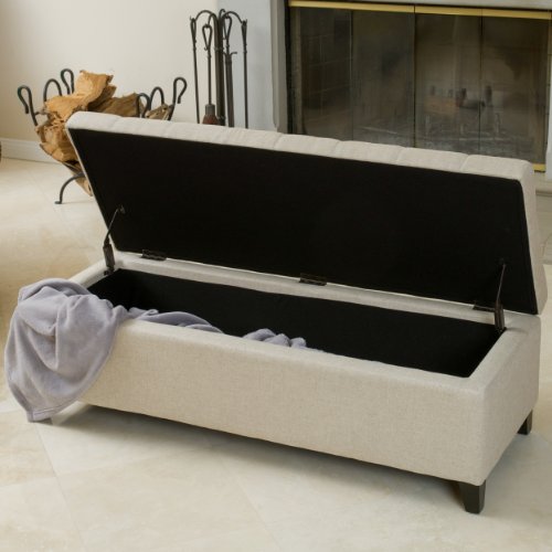 Best Selling Mission Tufted Fabric Storage Ottoman Bench, Beige - Thumbnail 3