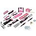 APOLLO TOOLS 72 Piece Compact Household Tool Set in Designer Case for Home Repairs, Crafts and DIY Pink - Pink Ribbon - DT4920P