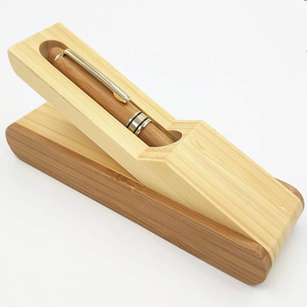 YaPeach Bamboo Ballpoint Pen, WD03 Gel Ink Rollerball Pen Elegant Handicraft Article Full Wooden Box Gift Set for Signature Writing (Primary Color)