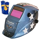 Tanox Auto Darkening Solar Powered Welding Helmet ADF-206U(USA POWER): Shade Lens, Tig Mig MMA, Adjustable Range 4/9-13, Grinding 0000, Plus 16 Inch Kevlar Fire Retardant Welding Gloves