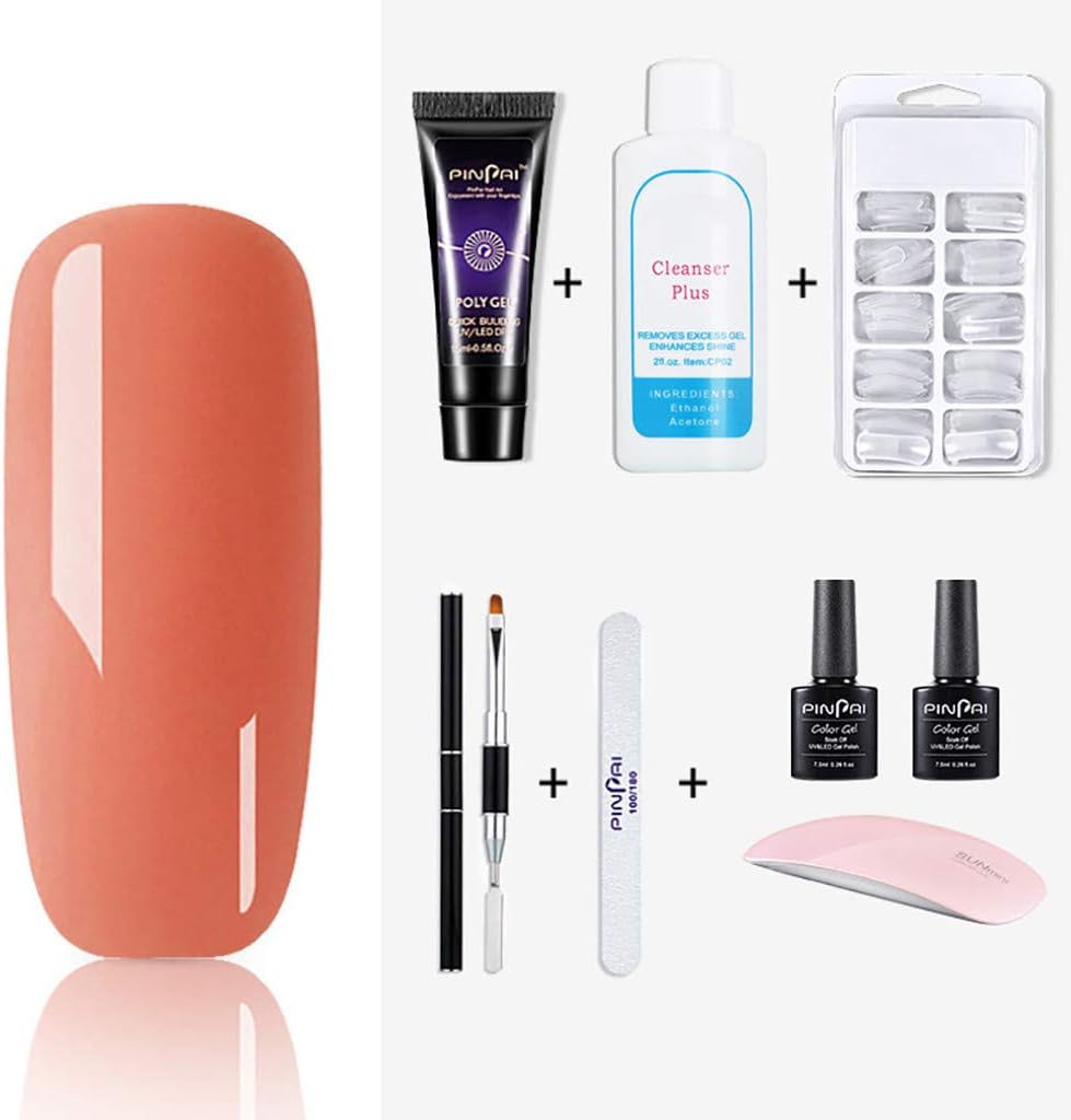 Gel Nail Polish Kit With Uv Light, Poly UV Gel Nail Builder Extension Kit Led Lamp DIY Nail Art Decorations Nail Gel Polish Set 15ml (I)
