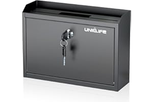 Uniclife Wall Mounted Mailbox Suggestion Boxes with Top Slots, Key Drop Box with Key Lock & Newspaper Holder, Safe Lock Box, 