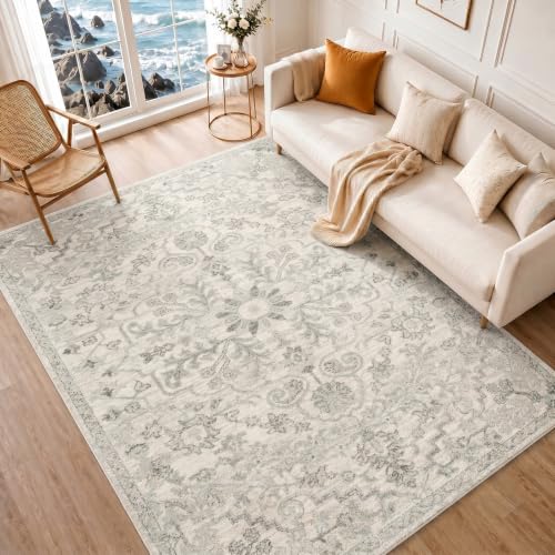 Livabliss Asmara Vintage Teppich - Vorleger fuer Wohnzimmer 200 x 275 cm Schlafzimmer – Skandi-neutrale Teppiche traditionell gemusterter Boho-Stil, natuerlicher pflegeleichter Flor – Grosser Teppich