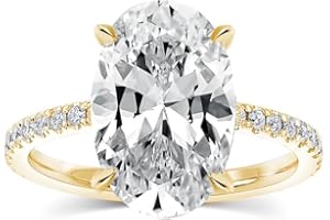 Effinny 3.5ct Solitaire Oval/Radiant Cut Engagement Ring,14K Gold Plated 925 Sterling Silver Cubic Zirconia Promise Ring