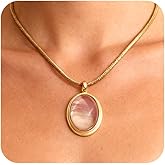 Sonateomber Gold Stone Pendant Necklace for Women, Chunky Statement Dainty Heart Oval Natural Gemstone Dangle Necklaces Wedding Prom Accessories Fashion Jewelry Gift