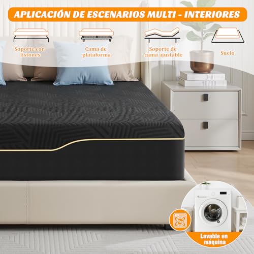 SAFONUS Colchón King Size de Memory Foam 20CM, Colchón para el Dolor de Espalda, Cama de Gel de Cobre Refrigerante en Una Caja, Firmeza Media Terapéutica, Soporte Ergonómico, 200x190cm, Negro