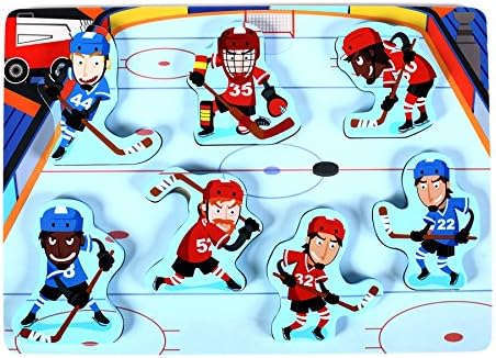 Cubbie Lee Fun &amp; Unique Hockey Sport Chunky Wooden Puzzle for Toddlers, Preschool Age Kids w/Easy-Hold Colorful Solid Wood Pieces. Simple Educational &amp; Sensory Learning for 1, 2 &amp; 3 Year Old Children