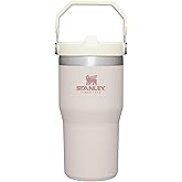 Stanley IceFlow Flip Straw Tumbler with Handle 20 oz | Twist On Lid and Flip Up Straw | Leak Resistant Water Bottle | Insulated Stainless Steel |BPA-Free | Rose Quartz