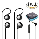 THE Electronics Wired 3.5MM Snow White Earphone/Earbuds/Headphones +1 Carry Case w/ Remote and Mic for work talk play workout gym smartphones Tablets (Black X2)
