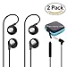 THE Electronics Wired 3.5MM Snow White Earphone/Earbuds/Headphones +1 Carry Case w/ Remote and Mic for work talk play workout gym smartphones Tablets (Black X2)